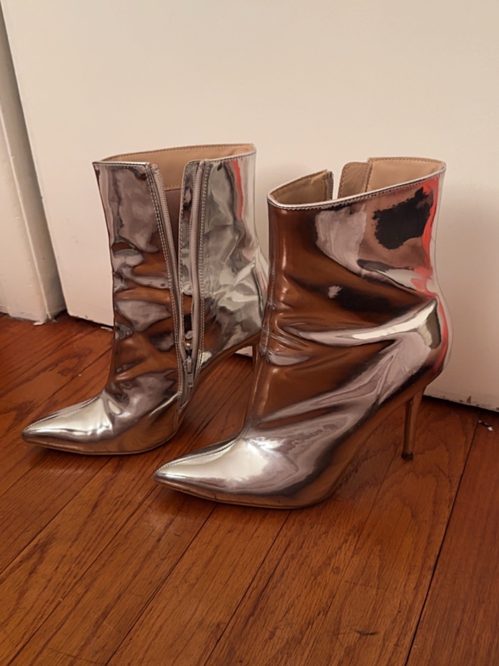 Mixx Shuz Metallic Silver Pointed-Toe Stiletto Ankle Boots